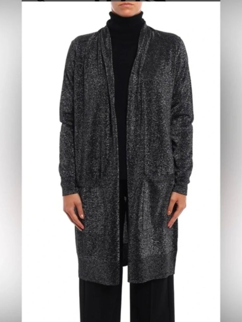 Michael Kors Silver Metallic‎ Blue Duster Open Cardigan Holiday Party Size L